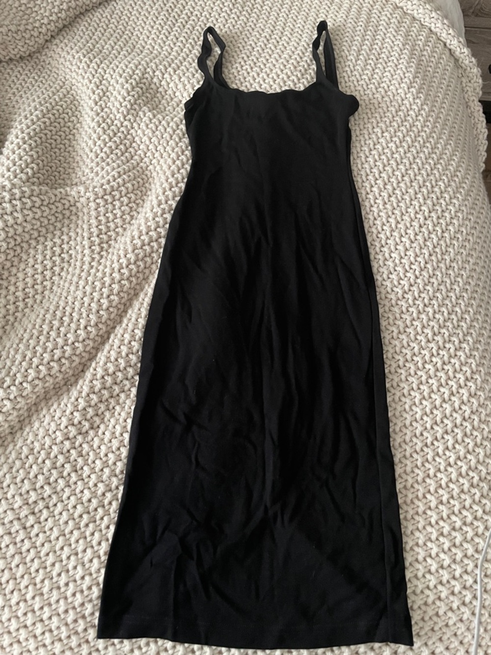 American Apparel Black Midi Slip Dress with Thin Straps